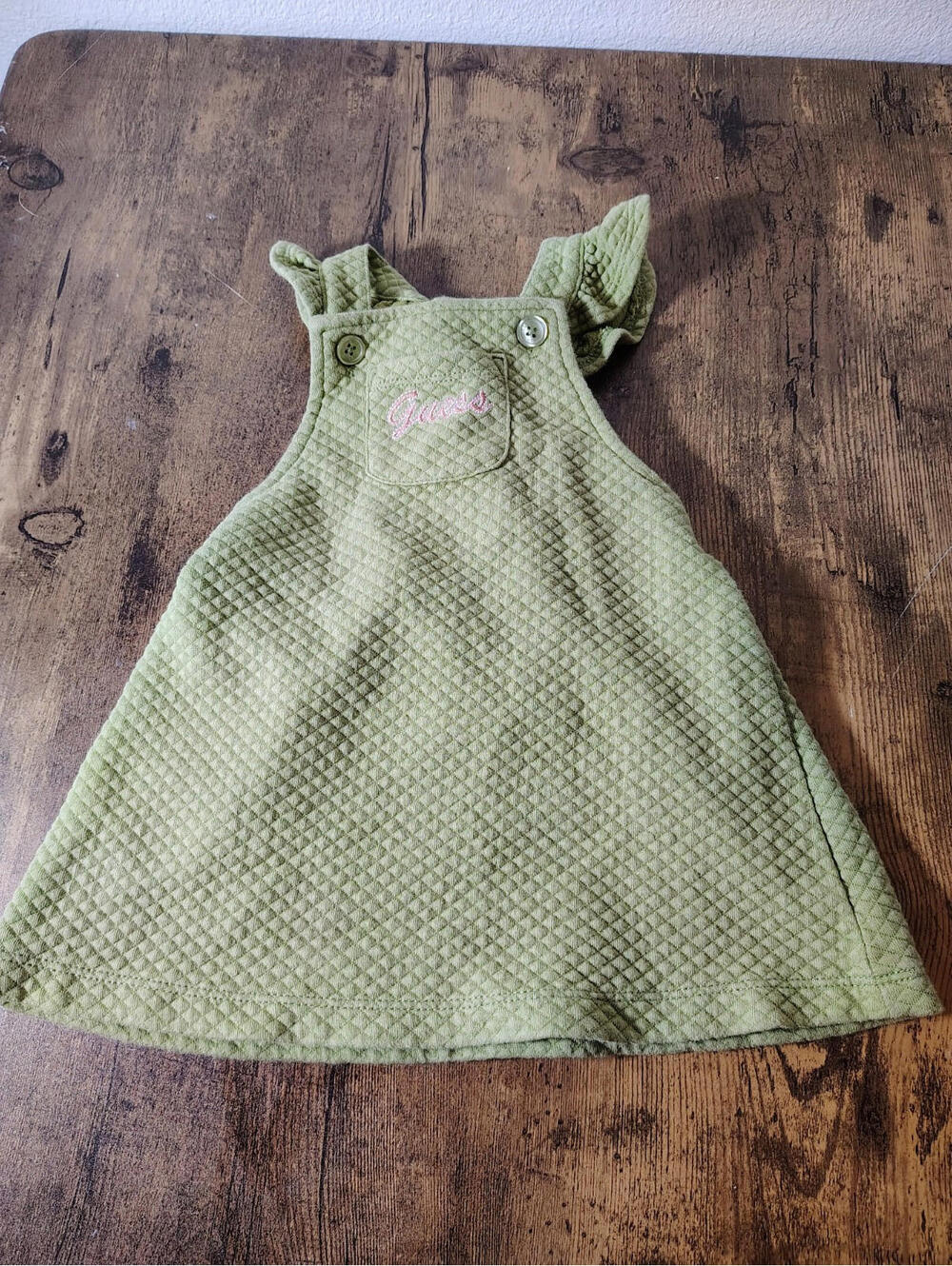 Baby Girl 24 mo  Guess overall Dress Mint Green Front Pocket quilted diamond